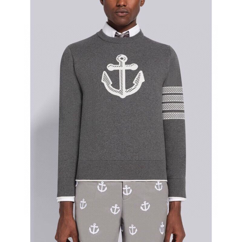 THOM BROWNE 汤姆布朗 TB对版精密加厚双层提花船锚圆领毛衣 男女同款情侣款毛衣\n码数：1-