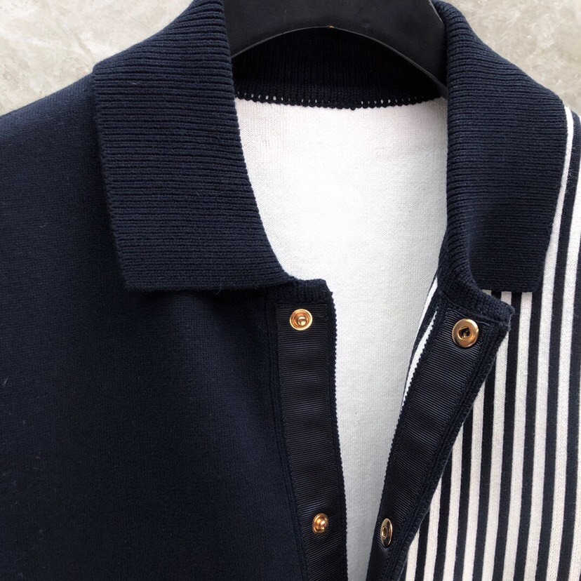 THOM BROWNE 汤姆布朗 TB高版本间色条纹四杠纯棉夹克 针织翻领夹克，\n码数：1-4 颜色：