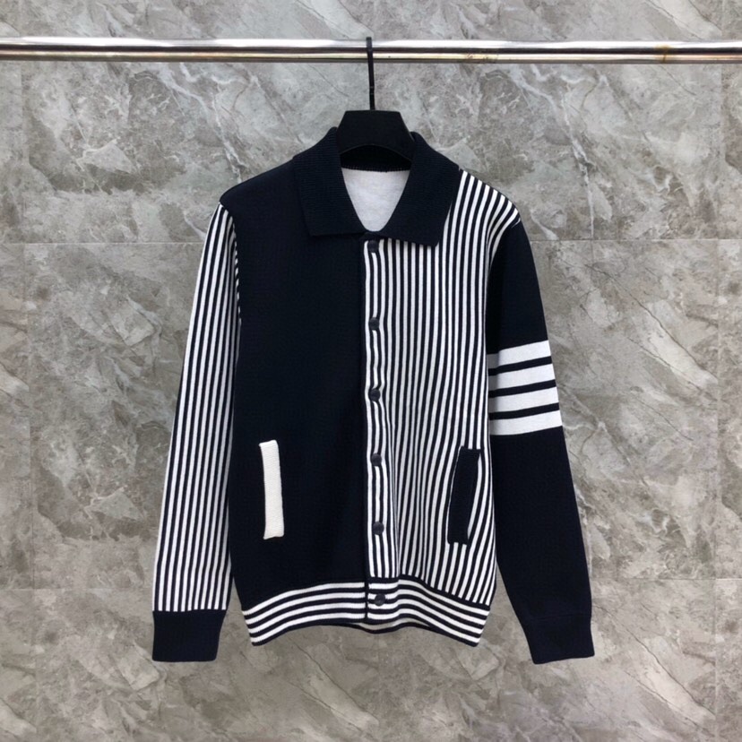 THOM BROWNE 汤姆布朗 TB高版本间色条纹四杠纯棉夹克 针织翻领夹克，\n码数：1-4 颜色：