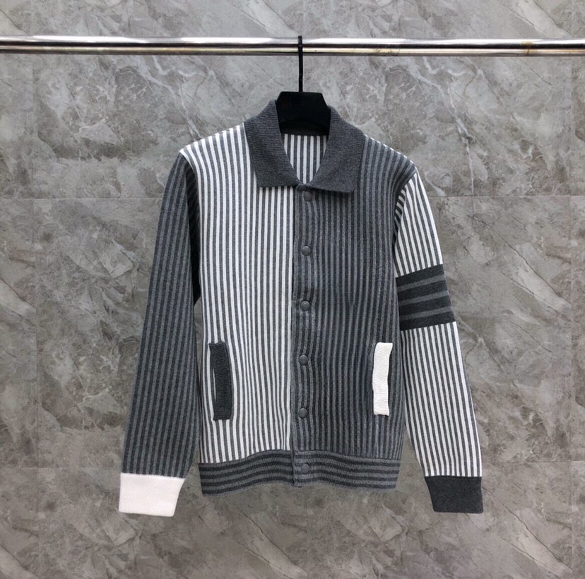 THOM BROWNE 汤姆布朗 TB高版本间色条纹四杠纯棉夹克 针织翻领夹克，\n码数：1-4 颜色：