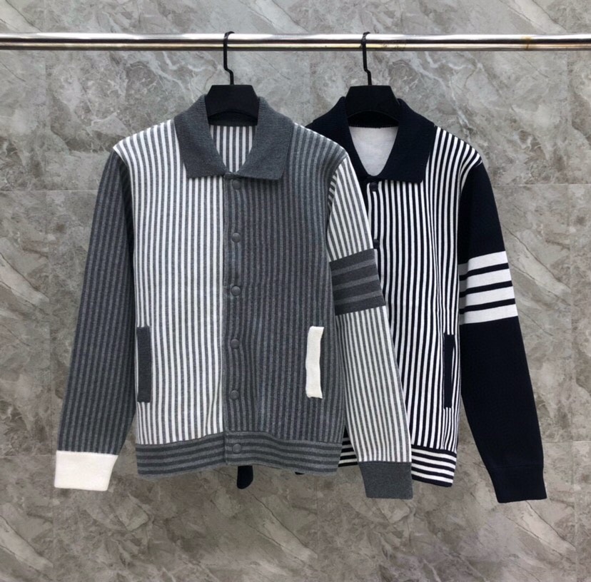 THOM BROWNE 汤姆布朗 TB高版本间色条纹四杠纯棉夹克 针织翻领夹克，\n码数：1-4 颜色：