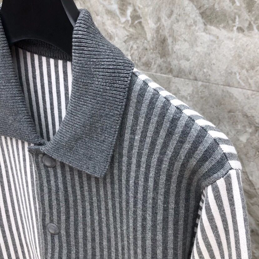 THOM BROWNE 汤姆布朗 TB高版本间色条纹四杠纯棉夹克 针织翻领夹克，\n码数：1-4 颜色：