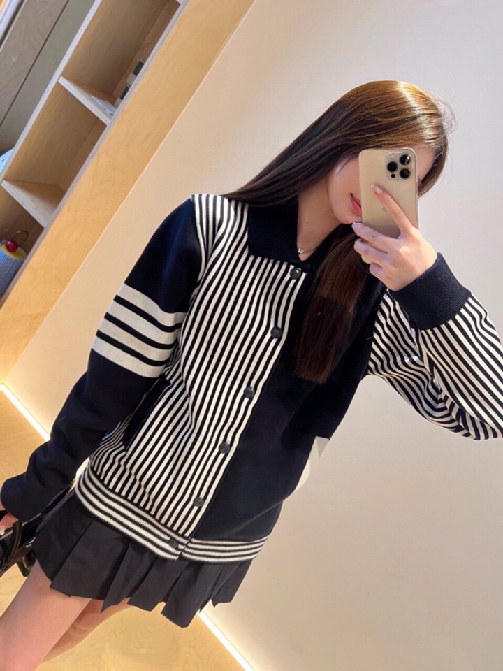 THOM BROWNE 汤姆布朗 TB高版本间色条纹四杠纯棉夹克 针织翻领夹克，\n码数：1-4 颜色：