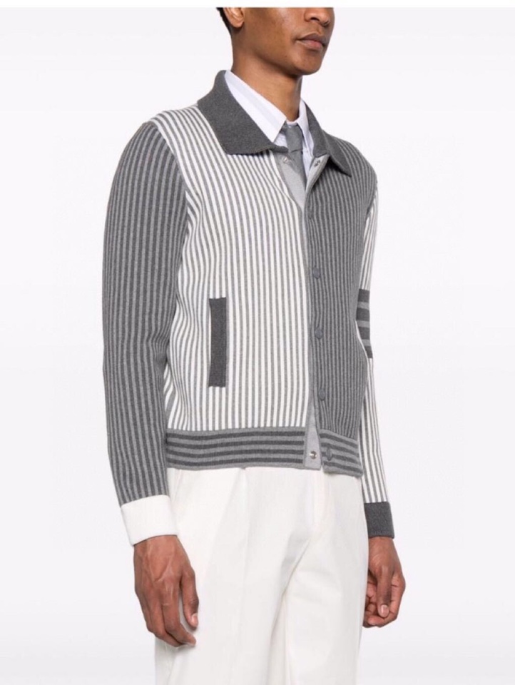 THOM BROWNE 汤姆布朗 TB高版本间色条纹四杠纯棉夹克 针织翻领夹克，\n码数：1-4 颜色：