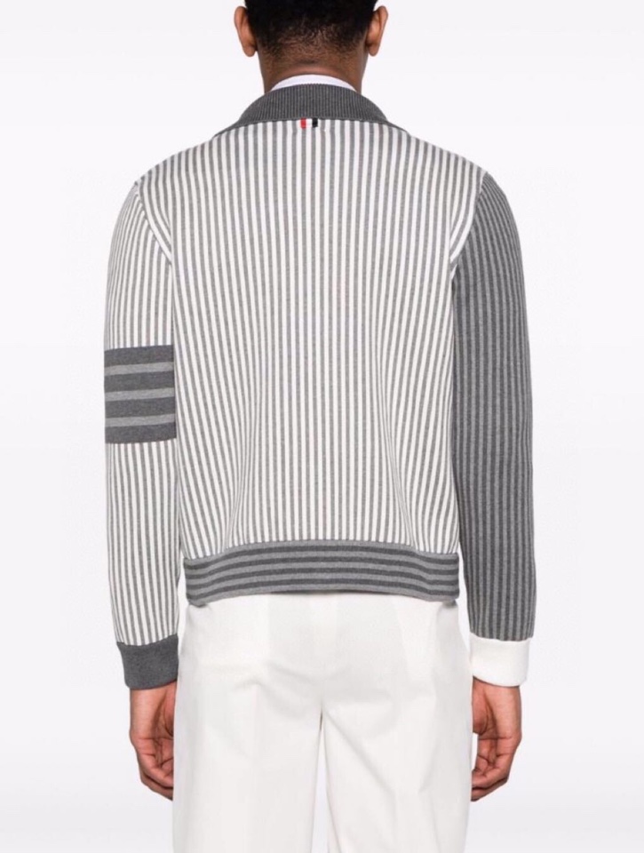 THOM BROWNE 汤姆布朗 TB高版本间色条纹四杠纯棉夹克 针织翻领夹克，\n码数：1-4 颜色：
