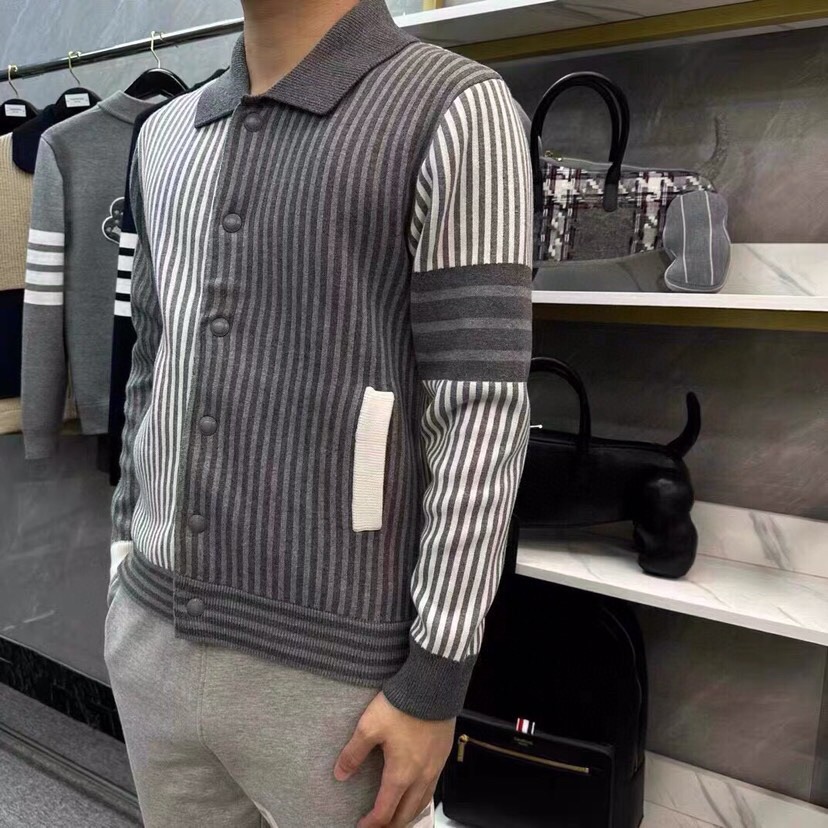 THOM BROWNE 汤姆布朗 TB高版本间色条纹四杠纯棉夹克 针织翻领夹克，\n码数：1-4 颜色：