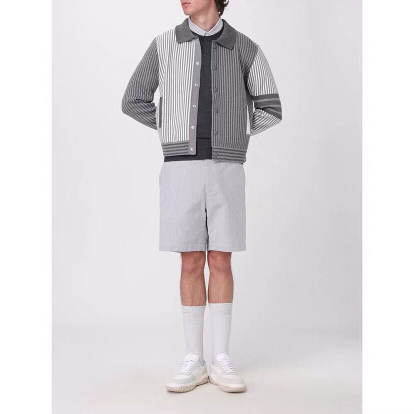 THOM BROWNE 汤姆布朗 TB高版本间色条纹四杠纯棉夹克 针织翻领夹克，\n码数：1-4 颜色：