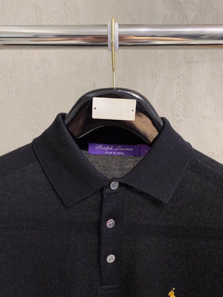 拉夫劳伦25FW秋冬新款桑蚕丝羊毛混纺纯色针织翻领毛衣，男士一粒扣设计基础休闲套头毛衣针织衫！贸易公司渠