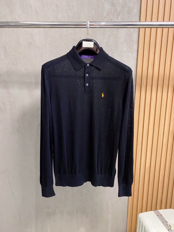 拉夫劳伦25FW秋冬新款桑蚕丝羊毛混纺纯色针织翻领毛衣，男士一粒扣设计基础休闲套头毛衣针织衫！贸易公司渠