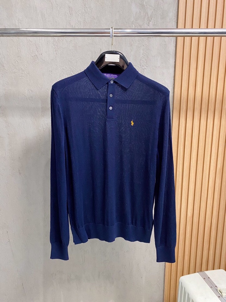 拉夫劳伦25FW秋冬新款桑蚕丝羊毛混纺纯色针织翻领毛衣，男士一粒扣设计基础休闲套头毛衣针织衫！贸易公司渠