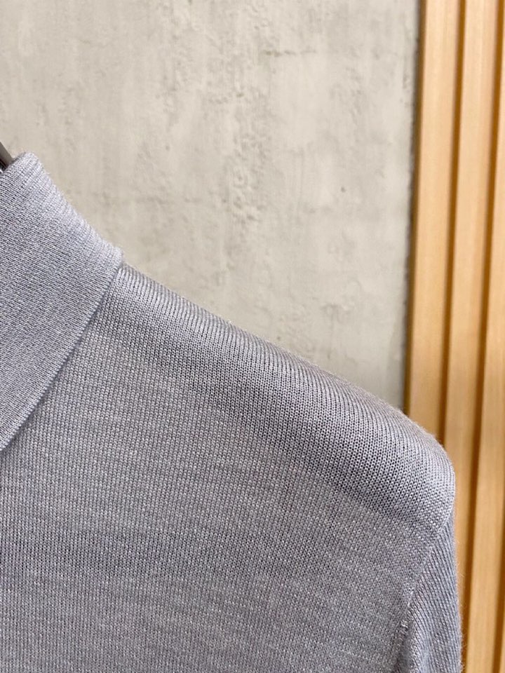 拉夫劳伦25FW秋冬新款桑蚕丝羊毛混纺纯色针织翻领毛衣，男士一粒扣设计基础休闲套头毛衣针织衫！贸易公司渠