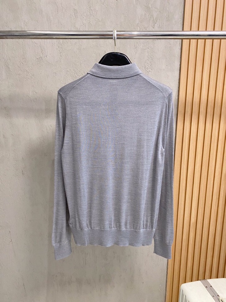 拉夫劳伦25FW秋冬新款桑蚕丝羊毛混纺纯色针织翻领毛衣，男士一粒扣设计基础休闲套头毛衣针织衫！贸易公司渠