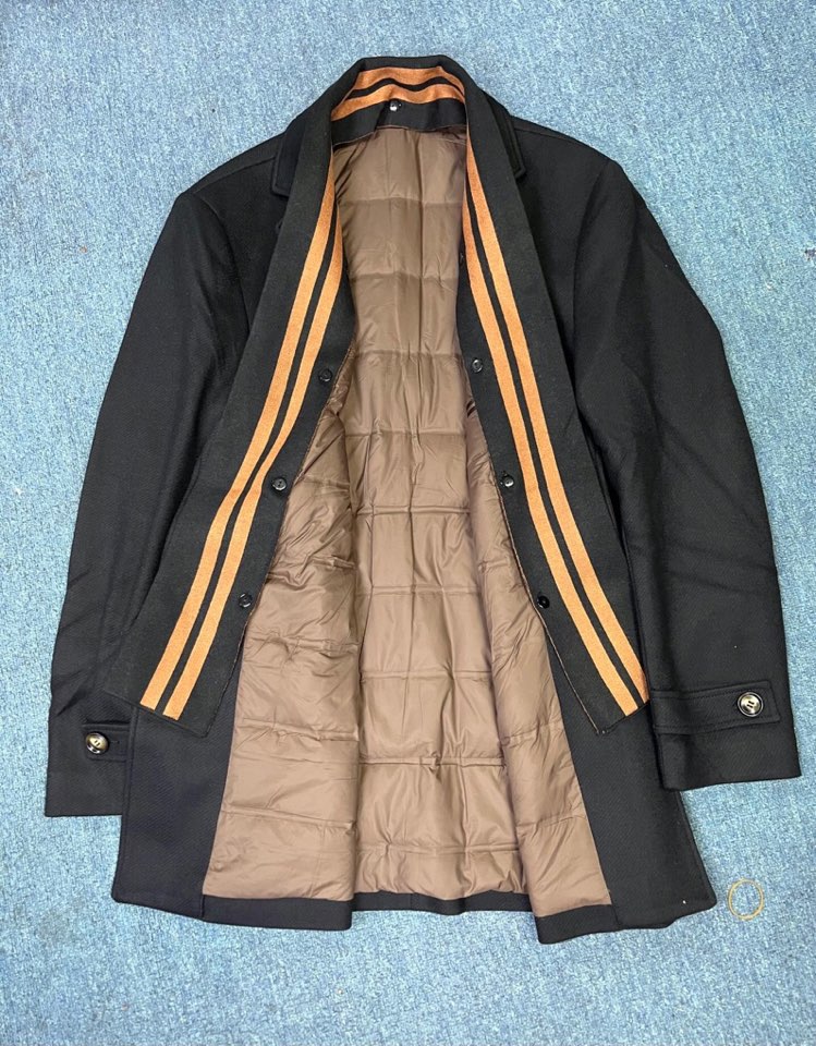 Ermenegildo Zegna 杰尼亚黑 /藏青色中长款羽绒服大衣外套，可卸围巾领 羊毛大衣 羽绒服