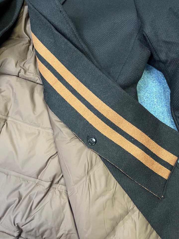 Ermenegildo Zegna 杰尼亚黑 /藏青色中长款羽绒服大衣外套，可卸围巾领 羊毛大衣 羽绒服