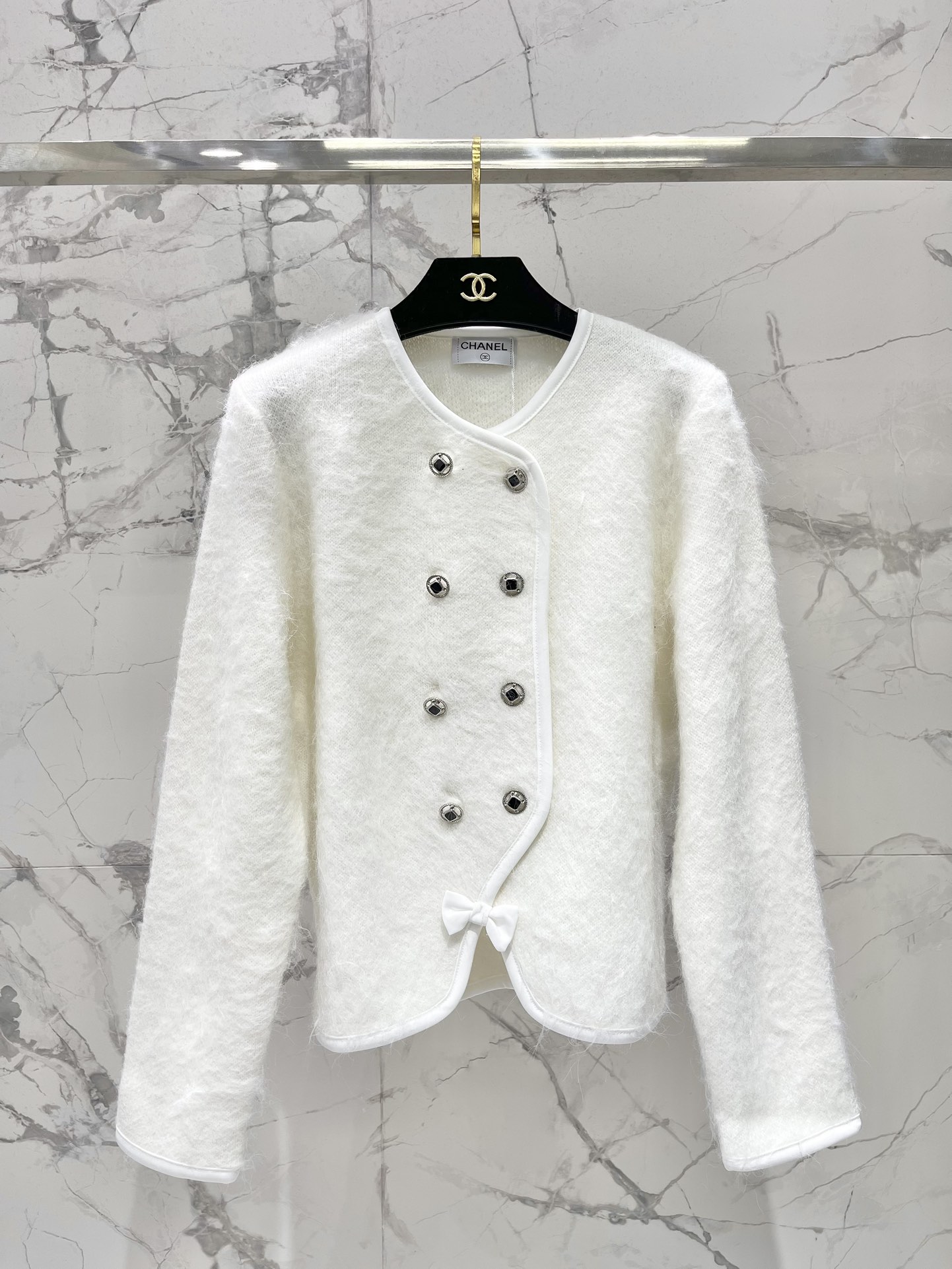 Chanel-Style Double-Breasted Wool Dress Coat, Ski Collection