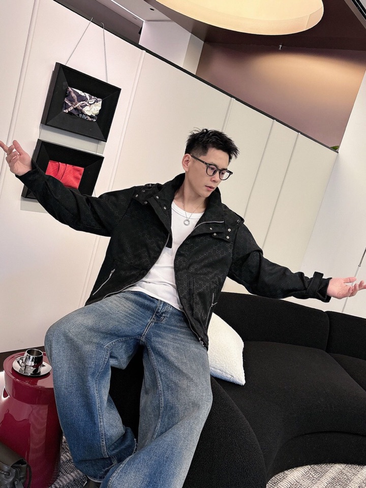 古奇 官网同款，三标齐全，提前发售 2025ss秋冬新款男士夹克外套，原单三标齐全高端版本 定制面料 透