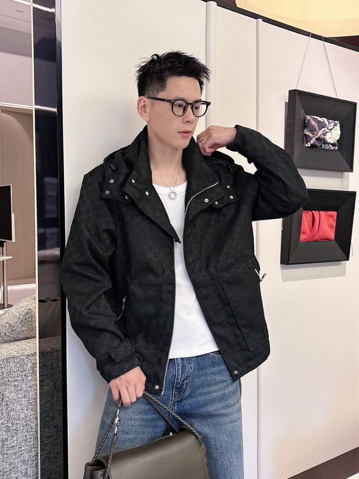 古奇 官网同款，三标齐全，提前发售 2025ss秋冬新款男士夹克外套，原单三标齐全高端版本 定制面料 透