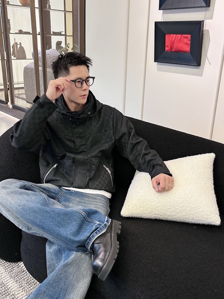 古奇 官网同款，三标齐全，提前发售 2025ss秋冬新款男士夹克外套，原单三标齐全高端版本 定制面料 透