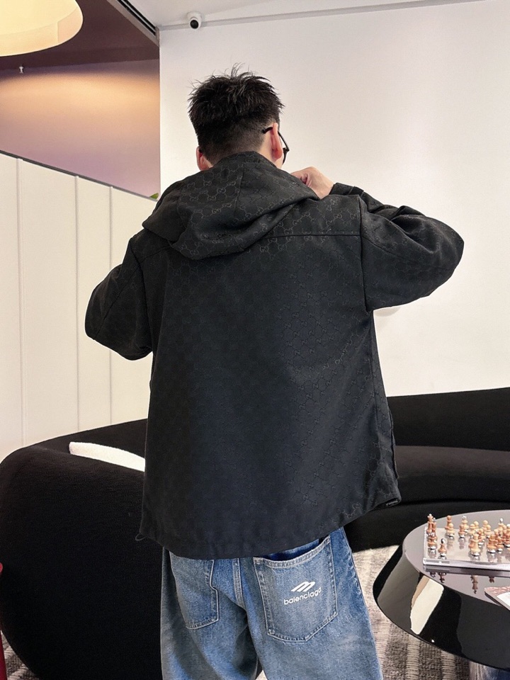 古奇 官网同款，三标齐全，提前发售 2025ss秋冬新款男士夹克外套，原单三标齐全高端版本 定制面料 透