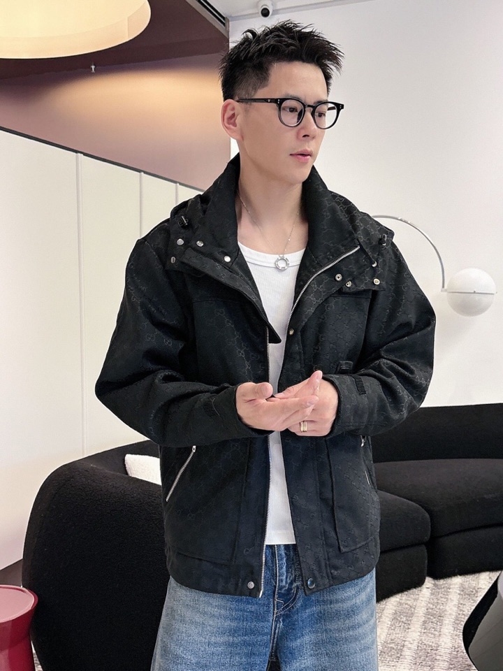 古奇 官网同款，三标齐全，提前发售 2025ss秋冬新款男士夹克外套，原单三标齐全高端版本 定制面料 透