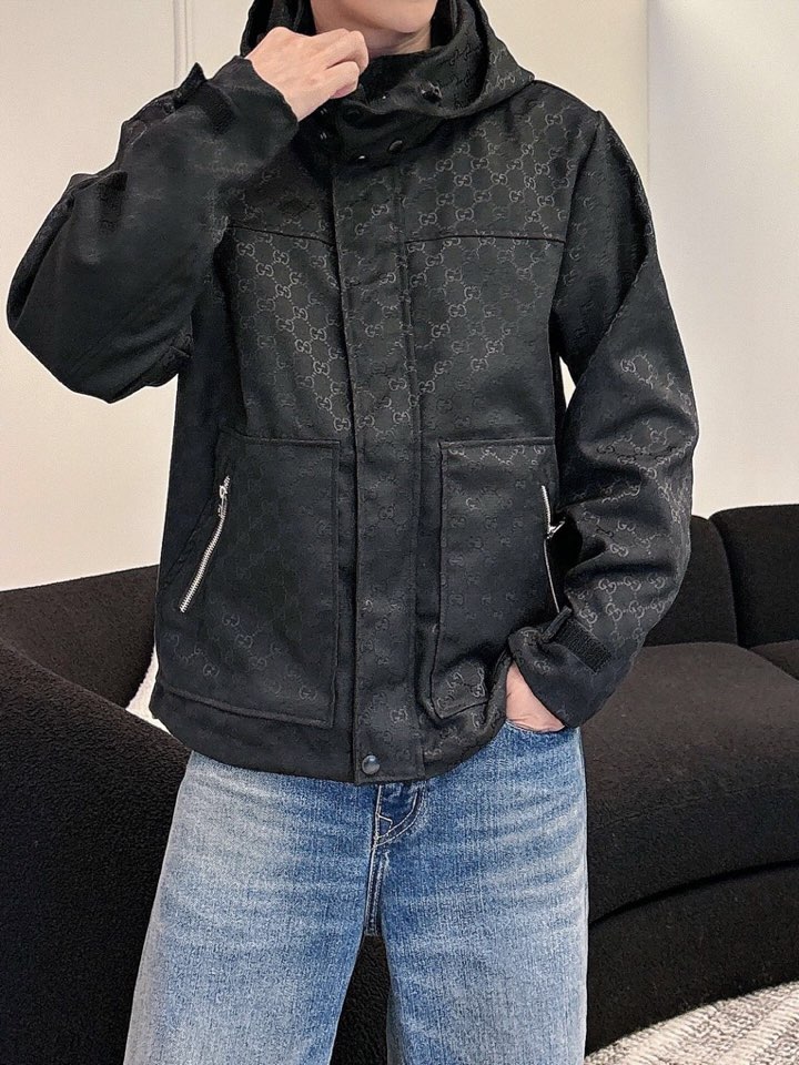 古奇 官网同款，三标齐全，提前发售 2025ss秋冬新款男士夹克外套，原单三标齐全高端版本 定制面料 透