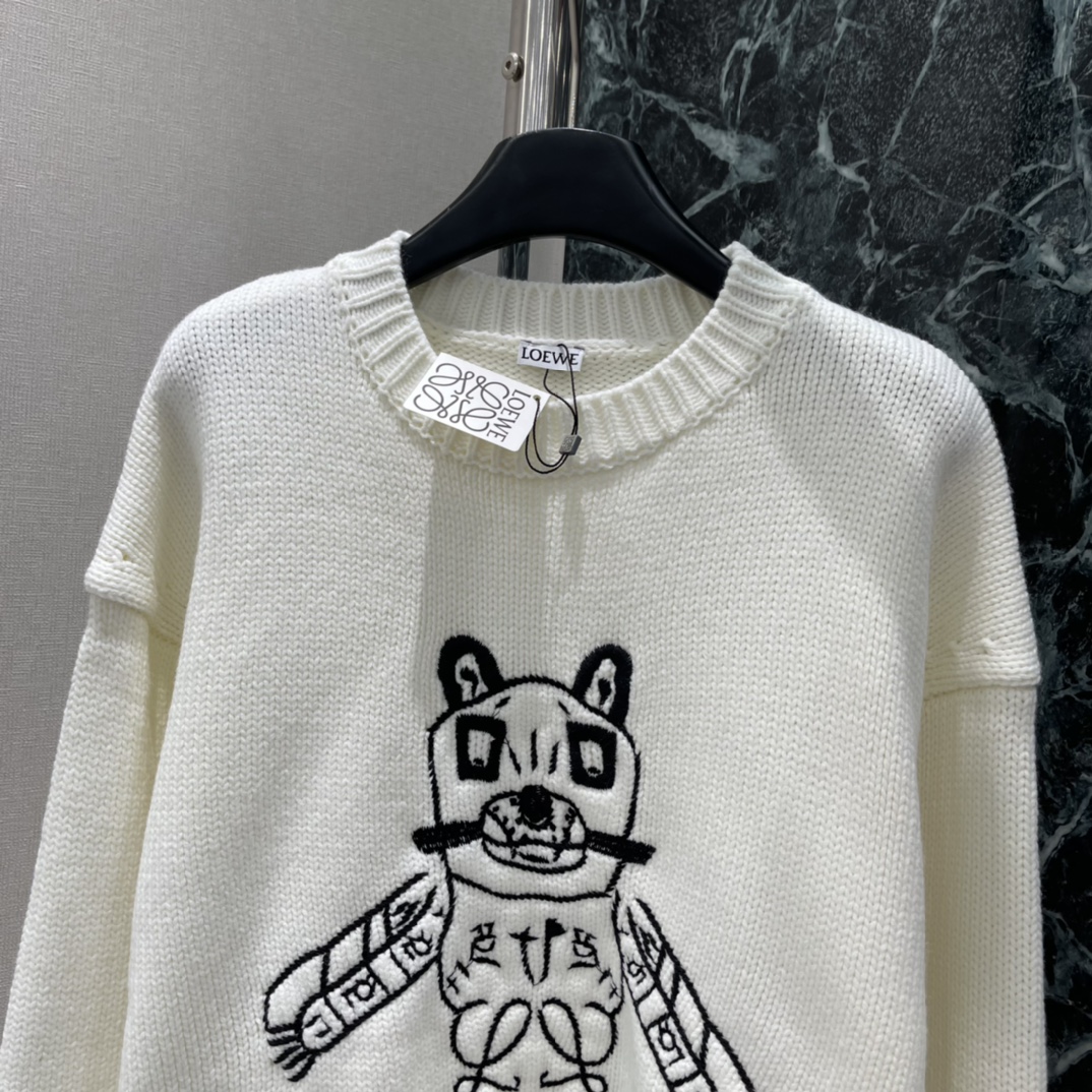 罗意威 25秋冬新款 刺绣小猫毛衣 胸前手工刺绣猫咪+Anagram元素 童趣又有艺术感宽松版型 男女都