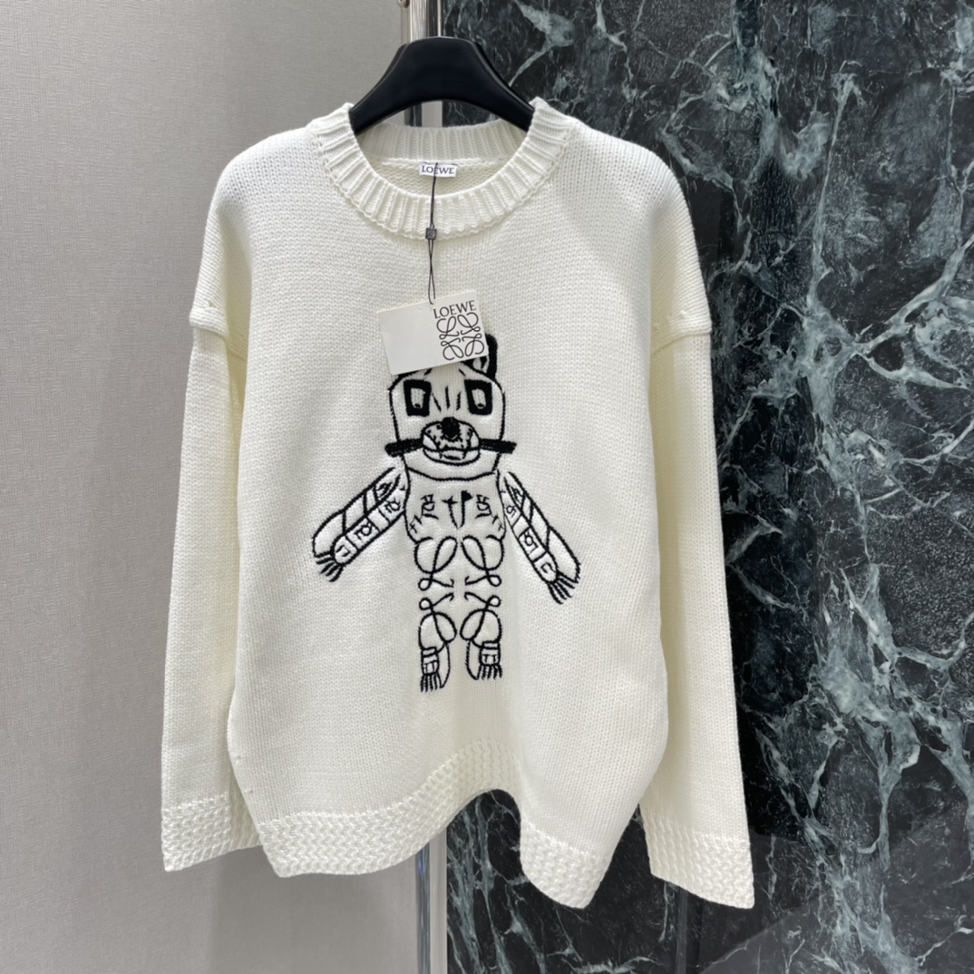 罗意威 25秋冬新款 刺绣小猫毛衣 胸前手工刺绣猫咪+Anagram元素 童趣又有艺术感宽松版型 男女都