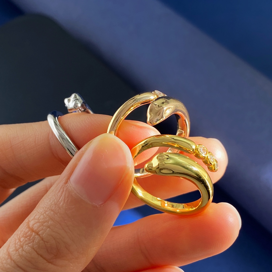 Tiffany & Co. Tiffany蒂芙尼TFN 新款潮流个性snake蛇形尾部镶三颗大小渐变圆钻开口戒指 黄铜材质 金银玫3个色 重约4
