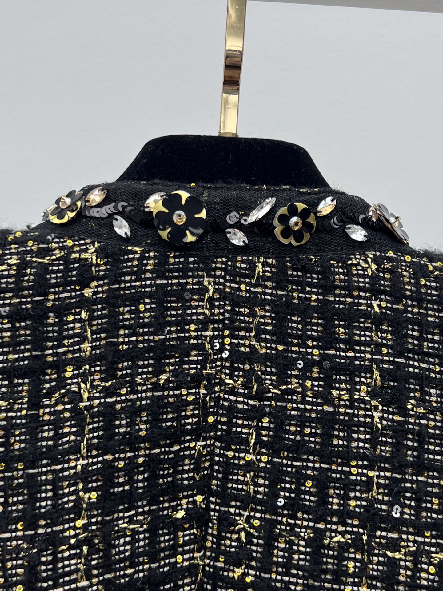 Chanel Black Gold Tweed Belt Coat + Bow Shorts