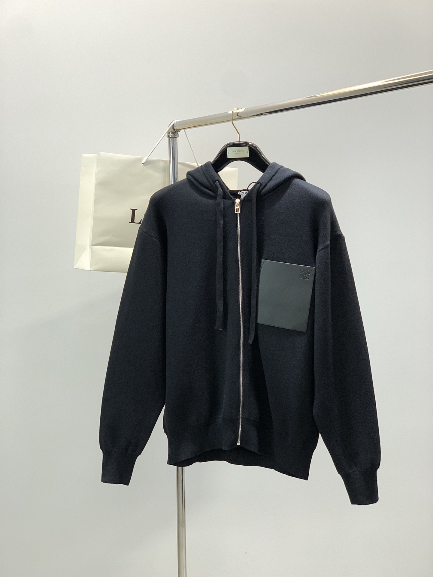 Loewe Knit Cardigan: Stylish Wool Blend Hoodie with Logo Detail – S to XL