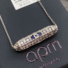 aPm monaco对称御邪之眼可调节项链银白色,手工微镶白色微镶白色氧化锆石,绿色和蓝色纳米技石。特别 aPm monaco对称御邪之眼可调节项链银白色,手工微镶白色微镶白色氧化锆石,绿色和蓝色纳米技石。特别
