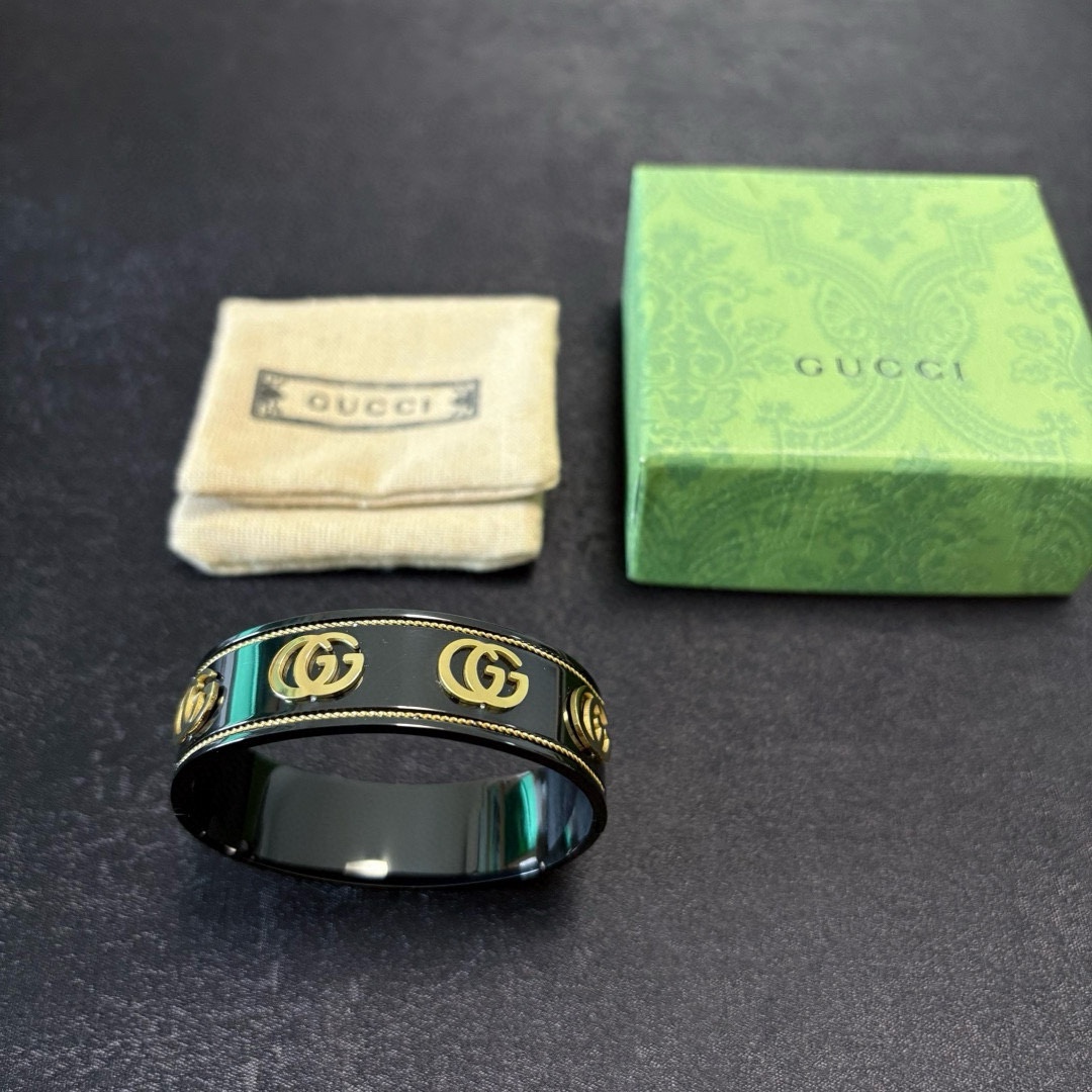 Gucci 新款 古驰Gucci双G炭黑宽版情侣中性款手镯 bling