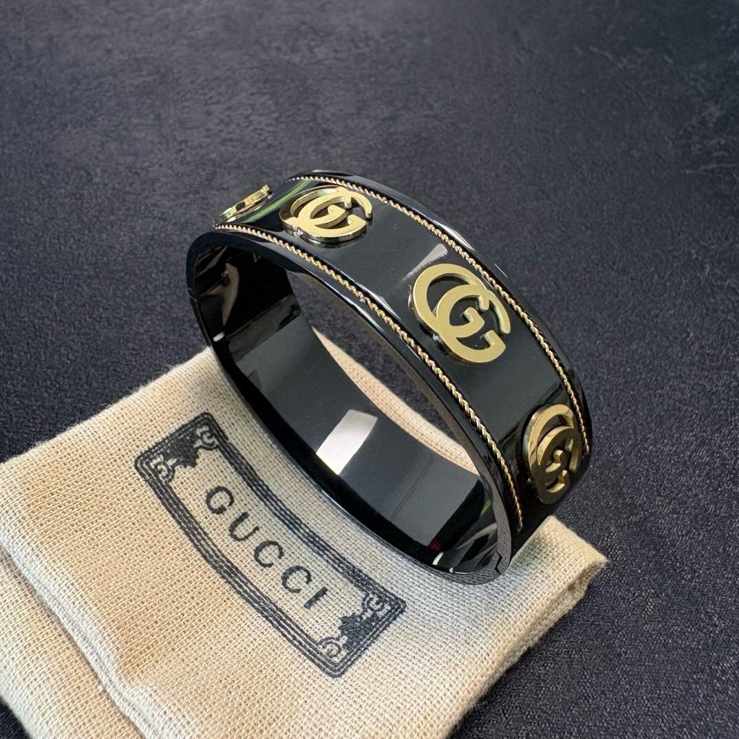 Gucci 新款 古驰Gucci双G炭黑宽版情侣中性款手镯 bling