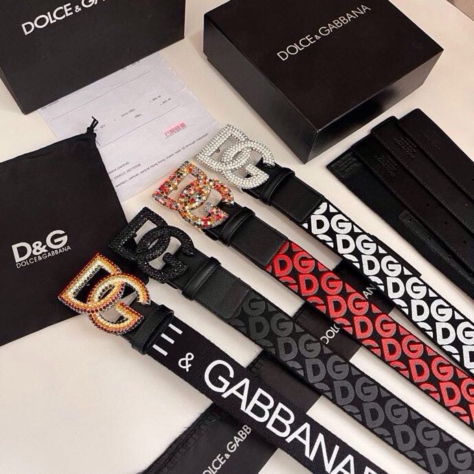 杜嘉班纳 全新小牛皮腰带，优雅简约配饰，缀以满天星电镀金属 DG 交叉造型徽标搭扣，4.0cm