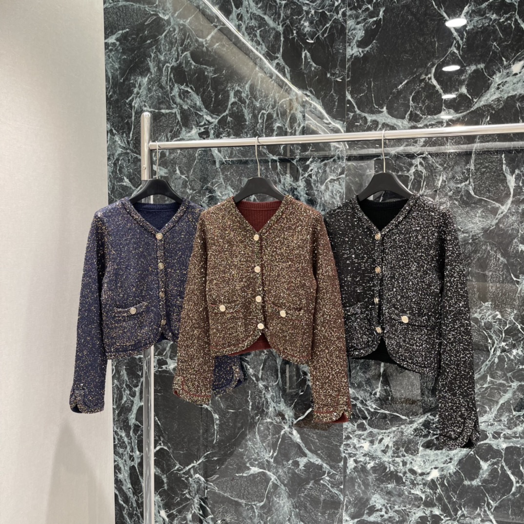 Chanel Style Sequin Cardigan - Elegant Round Neck with Gold Button Design 2 i1765168988 5008 0