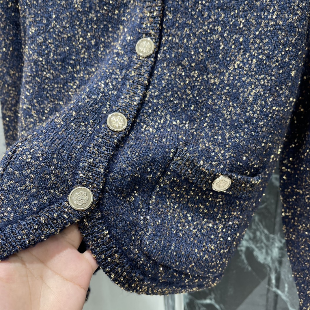 Chanel Style Sequin Cardigan - Elegant Round Neck with Gold Button Design 8 i1765168988 5395 6