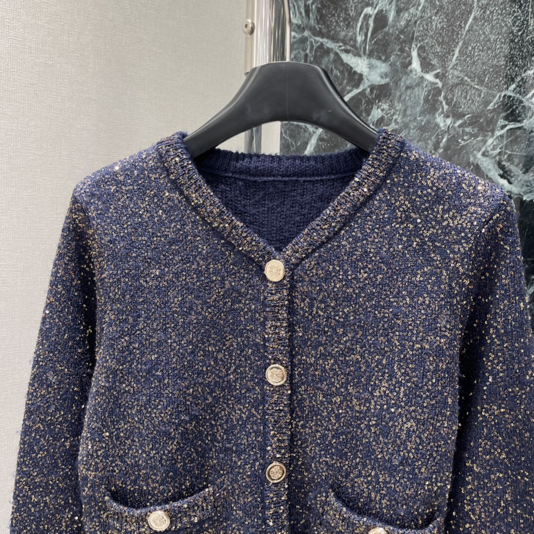 Chanel Style Sequin Cardigan - Elegant Round Neck with Gold Button Design 6 i1765168988 7873 4