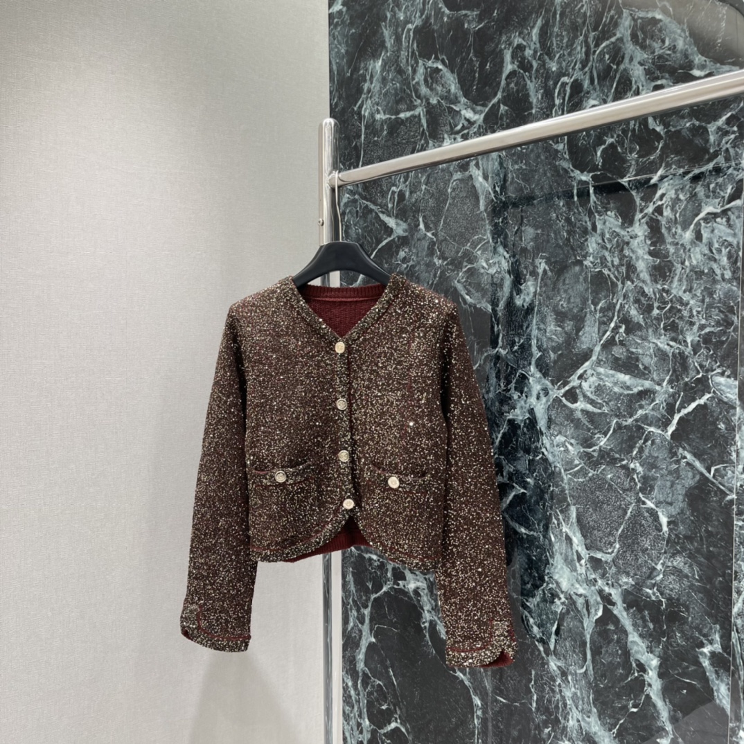 Chanel Style Sequin Cardigan - Elegant Round Neck with Gold Button Design 4 i1765168988 8619 2