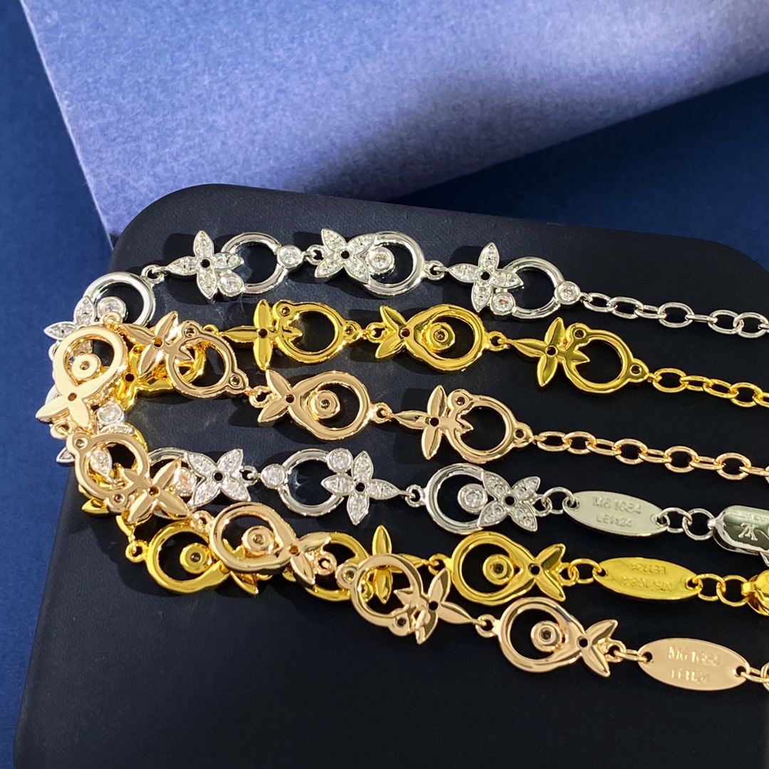 Louis Vuitton 手链LV 路易威登新款韩版 INS轻奢满钻十字菱形花小圆钻镂空圆环繁花手链