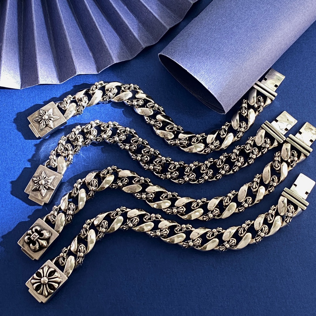 KL92 Chrome Hearts克罗心潮款痞帅时尚十字军花十字架元素复古做旧古巴链花纹六角星形方块方