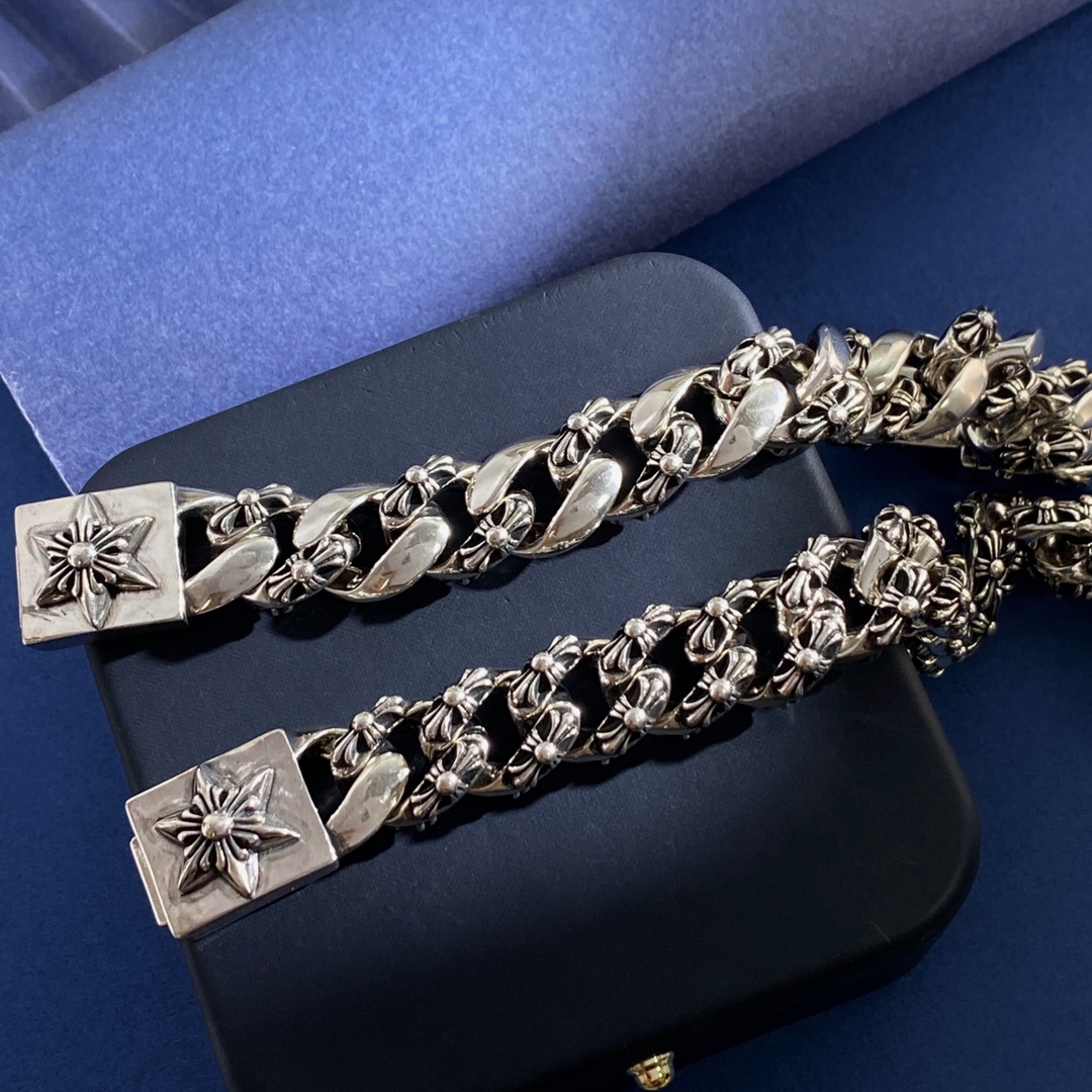 KL92 Chrome Hearts克罗心潮款痞帅时尚十字军花十字架元素复古做旧古巴链花纹六角星形方块方