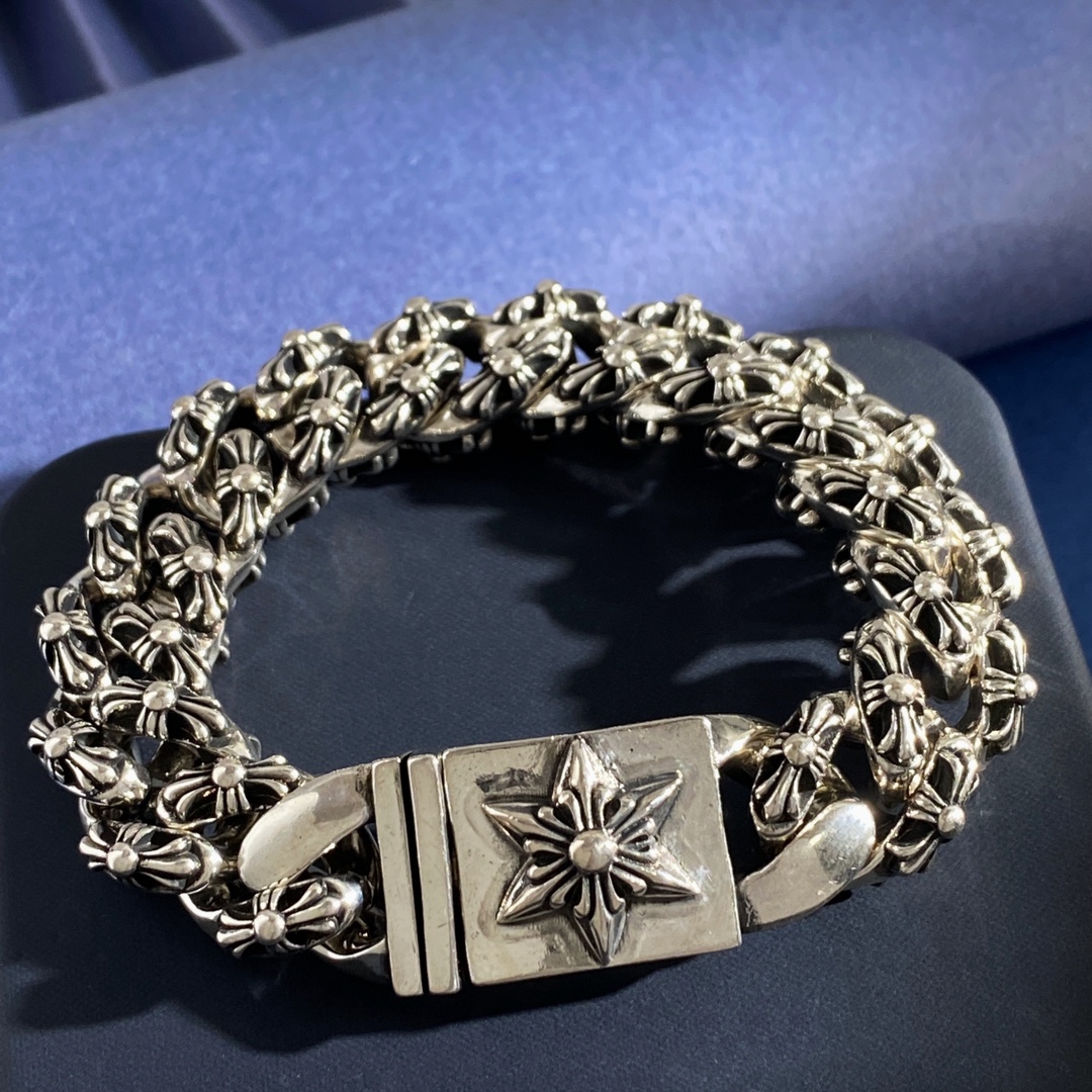 KL92 Chrome Hearts克罗心潮款痞帅时尚十字军花十字架元素复古做旧古巴链花纹六角星形方块方