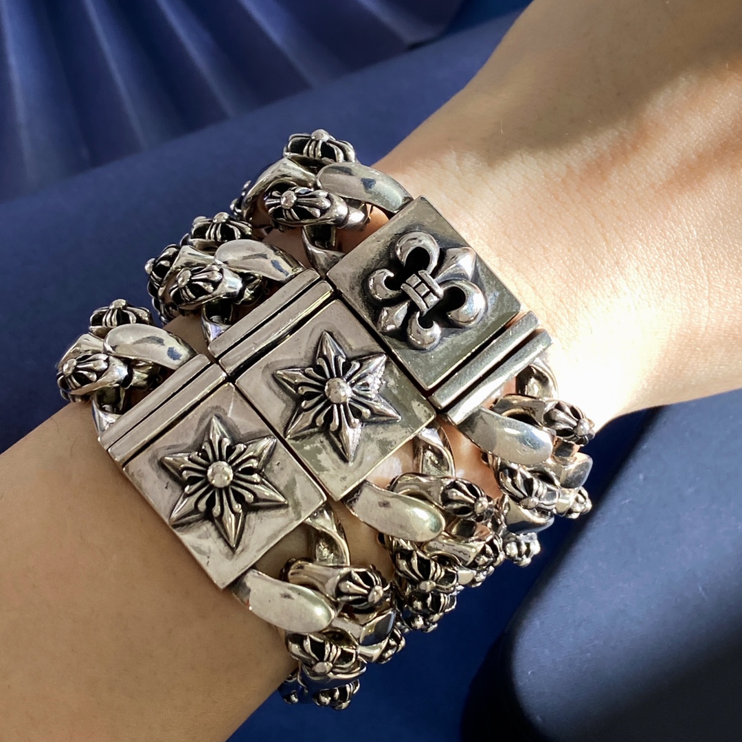 KL92 Chrome Hearts克罗心潮款痞帅时尚十字军花十字架元素复古做旧古巴链花纹六角星形方块方