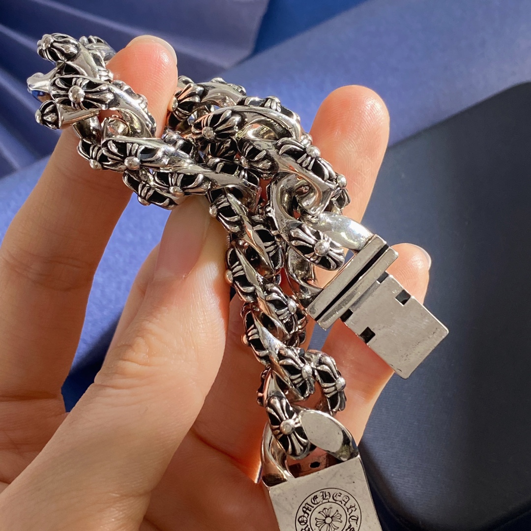 KL92 Chrome Hearts克罗心潮款痞帅时尚十字军花十字架元素复古做旧古巴链花纹六角星形方块方