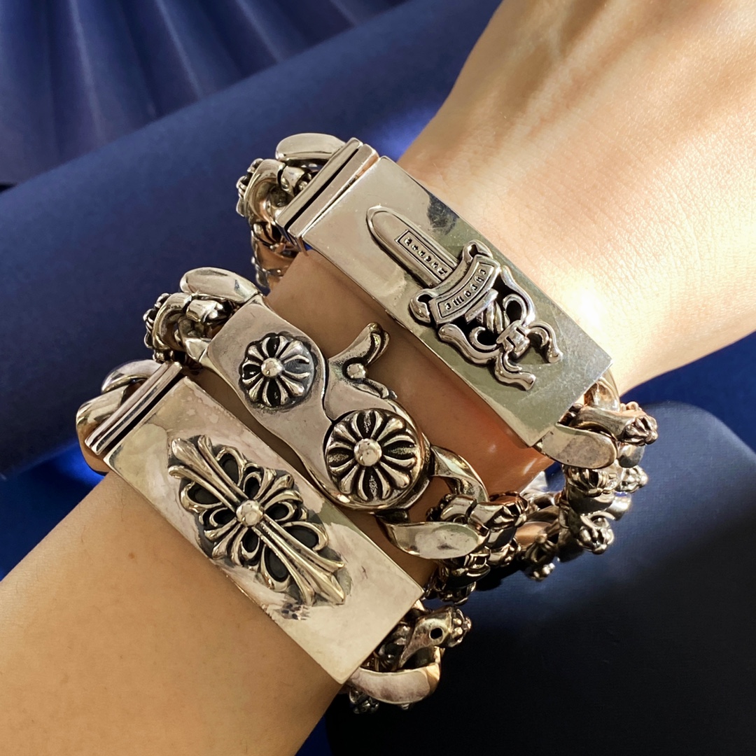 KL92 Chrome Hearts克罗心男士潮流朋克美式个性复古古巴链花纹十字花十字架元素长方块长条款