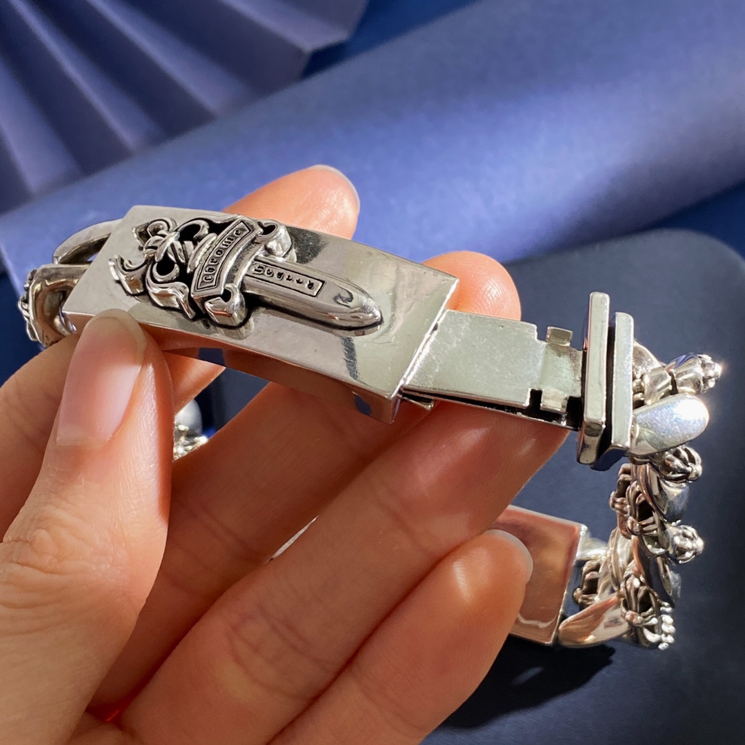 KL92 Chrome Hearts克罗心潮男欧美复古霸气古巴链花纹匕首宝剑圣剑十字花十字架元素长方块长