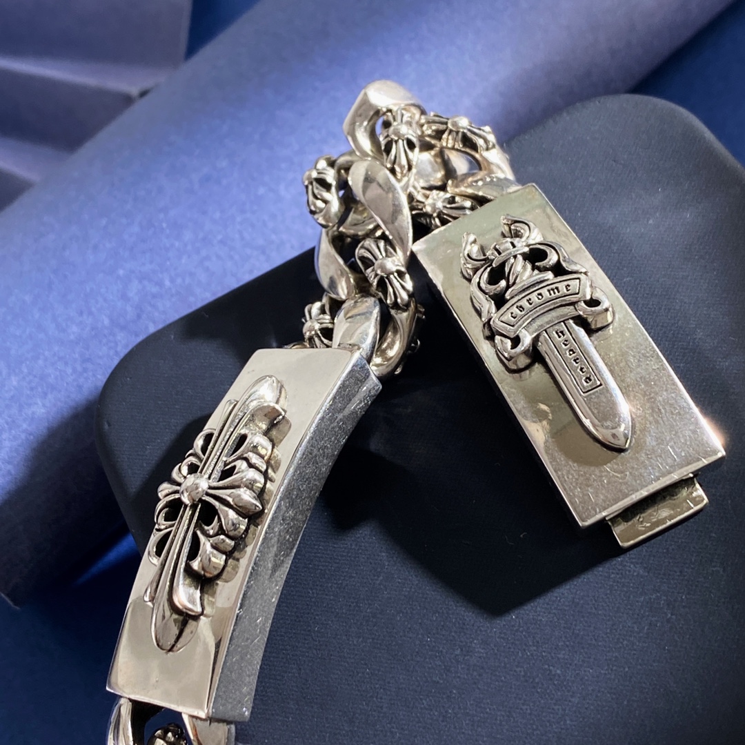 KL92 Chrome Hearts克罗心潮男欧美复古霸气古巴链花纹匕首宝剑圣剑十字花十字架元素长方块长