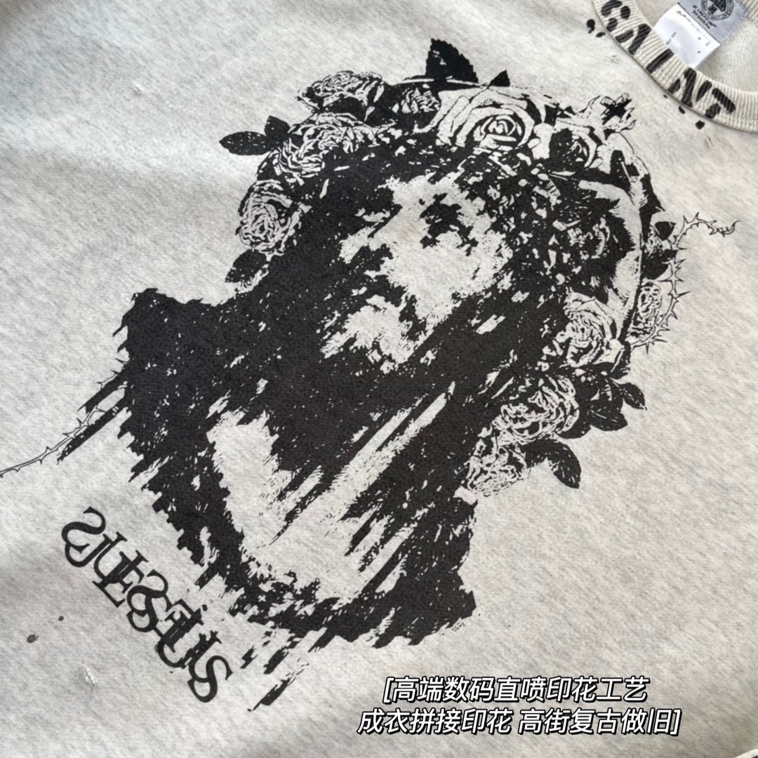 209💰（编号0031）
Saint Michael耶稣涂鸦泥染破坏复古做旧Vintage重磅高街抓绒圆领卫衣 男女同款

重磅抓绒水洗做旧破坏，纯手工手绘涂鸦+高端数码直喷印花，全三针五线包边工艺，潮咖男女上身帅爆了！定织定染原版450g抓绒面料， 搭配配套同色纯棉螺纹，上身舒适保暖有型，高级感十足！需要注意的是zp衣服底色市面上是对不到的，独家定织定染杏色混纱黑色（非市面纯杏色），再多次石磨水洗做旧工艺，领口袖口下摆衣身多处人工磨破，全副师傅手工手绘直喷印花，整件衣服工艺繁杂耗时费力，所有工艺里手工成本永远是最贵的，出货相当慢，现货把握住，经典的美式精工立体裁剪，重工三针五线全包边拼接工艺，宽松版型，百搭任何身材，小哥哥小姐姐日常出街搭配，非常好看的一款
Size: S  MＬXL
            肩宽      胸围      衣长
   S        58         122        71
   M       60         126        73
   L        62         130        75
  XL      64         134        77