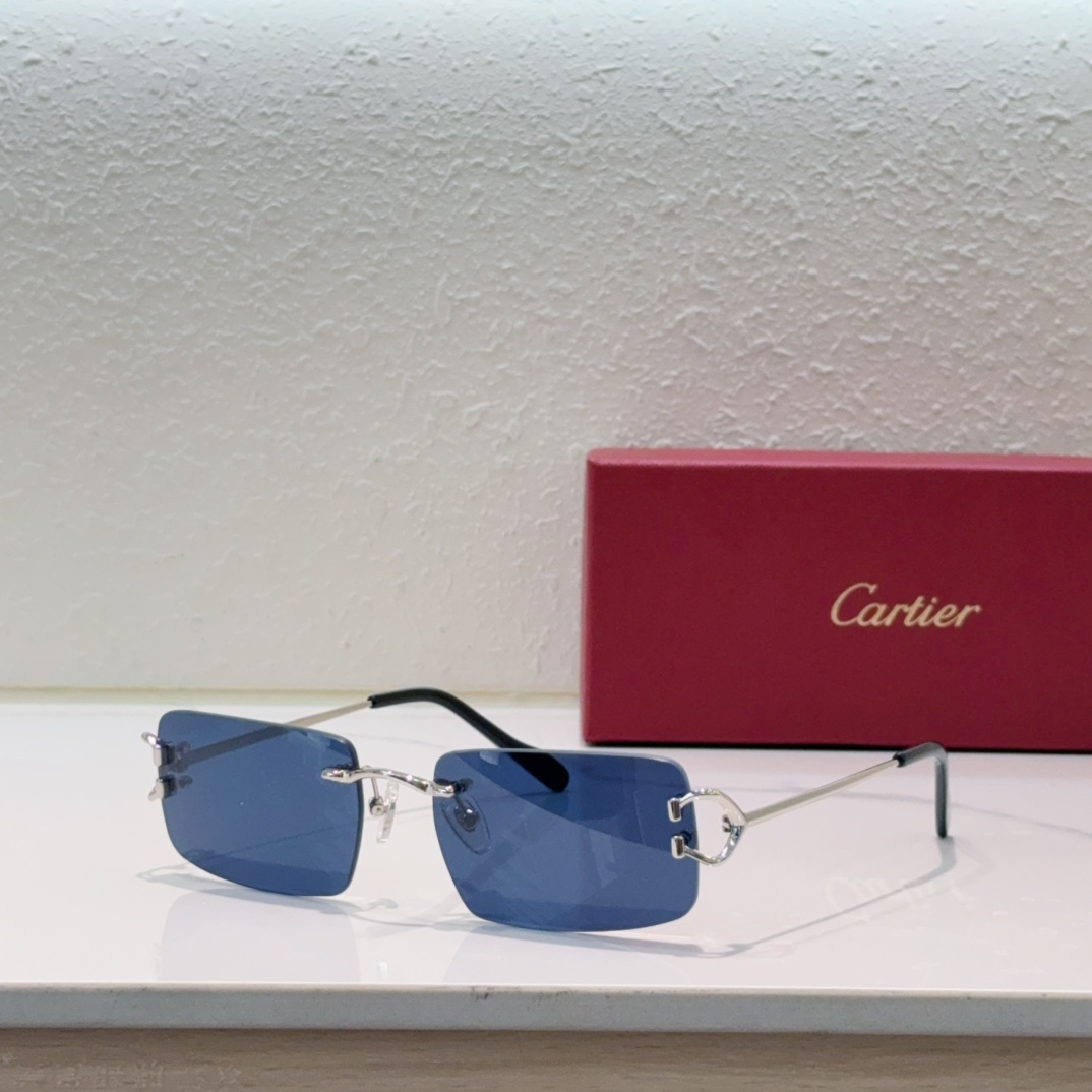 Cartier Rimless Rectangular Metal Sunglasses