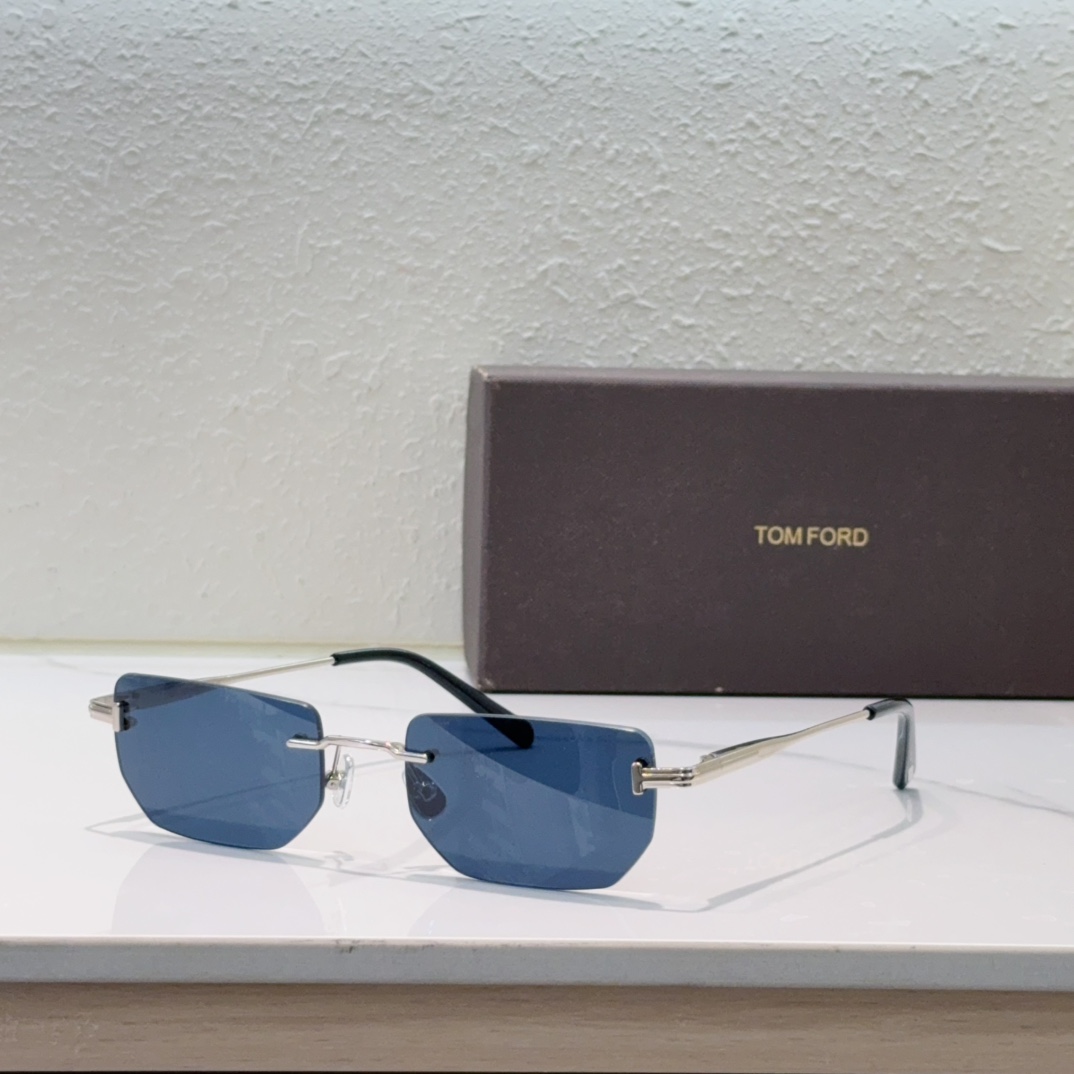 TOM FORD Sunglasses Rimless Metal Blue Lenses